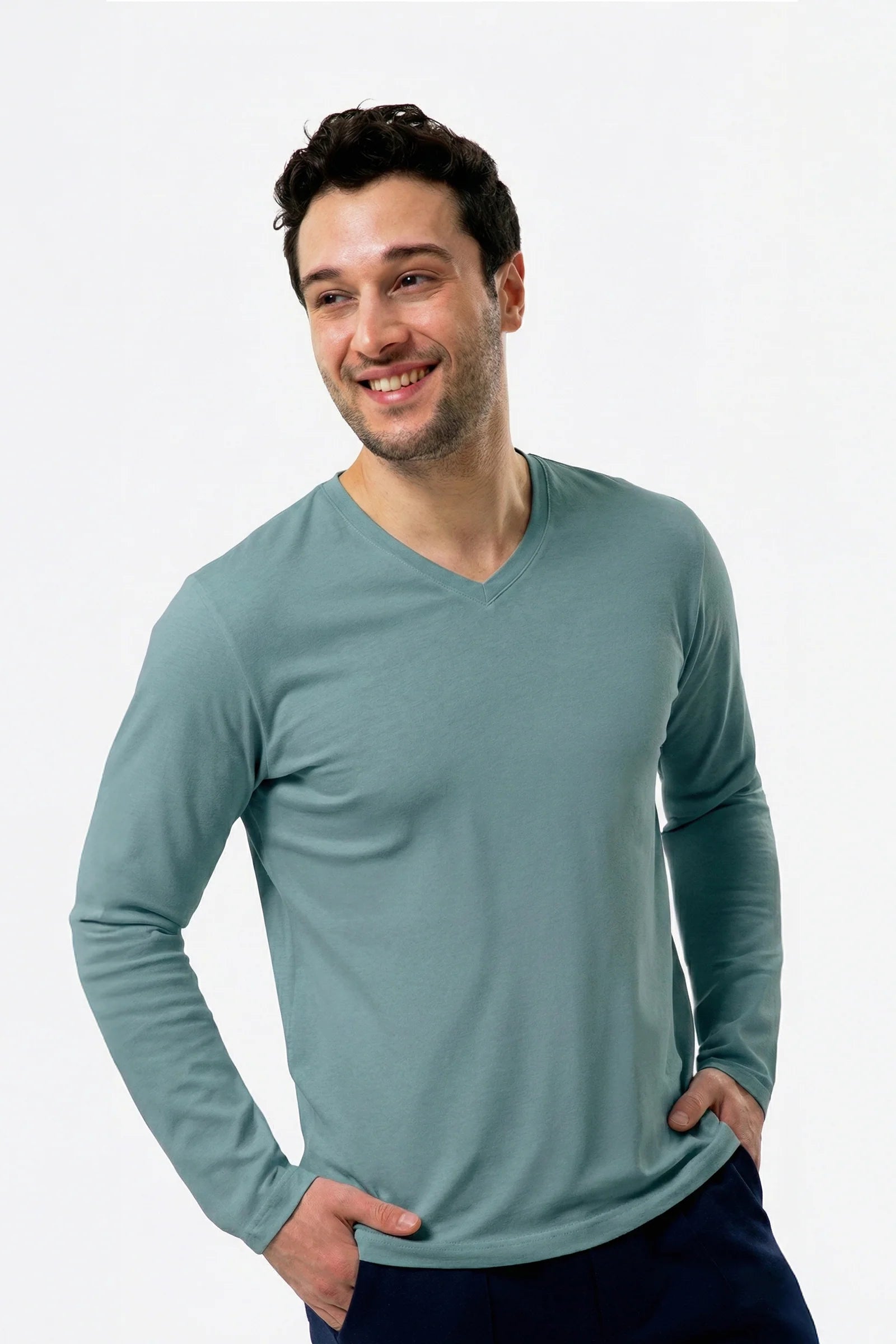 100% Organic Cotton White Long Sleeve Men's Button-Down T-Shirt