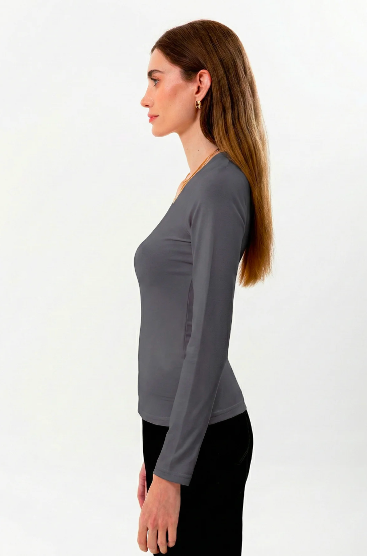 %100 Organik Pamuk Kadın V Yaka 2’li Set – Lila & Antrasit