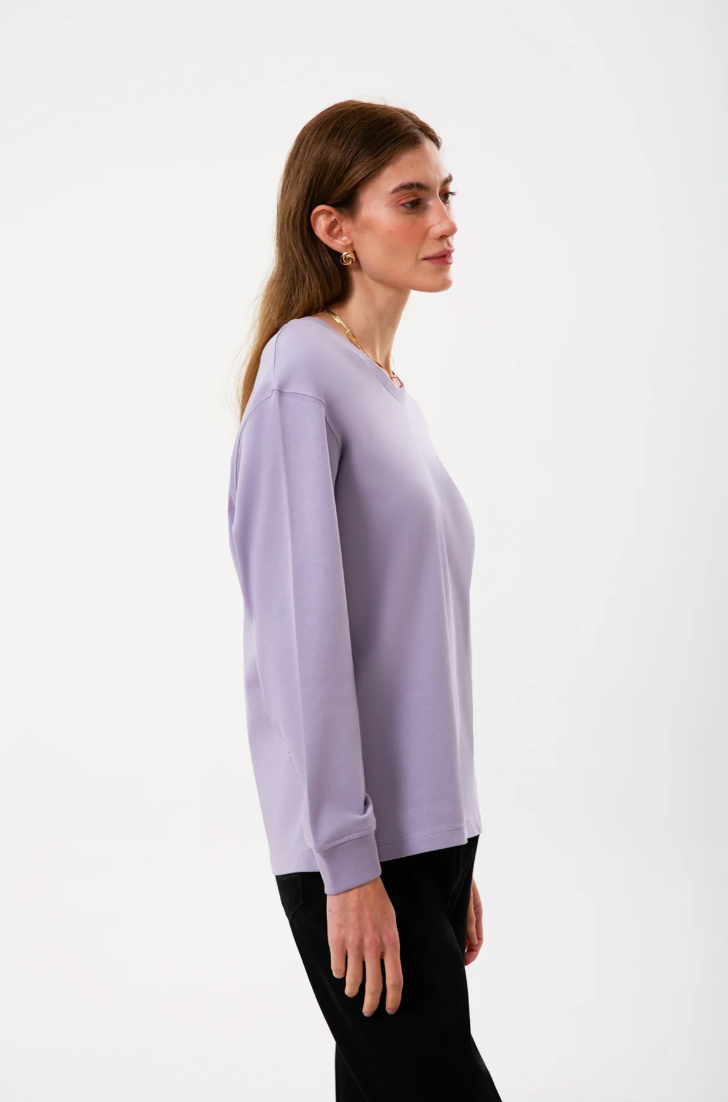 %100 Organik Pamuk Kadın Bisiklet Yaka Ribanalı 2’li Set – Lila & Beyaz