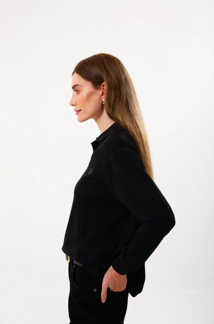 %100 Organik Pamuk Kadın Polo Yaka 2’li Set – Mor & Siyah