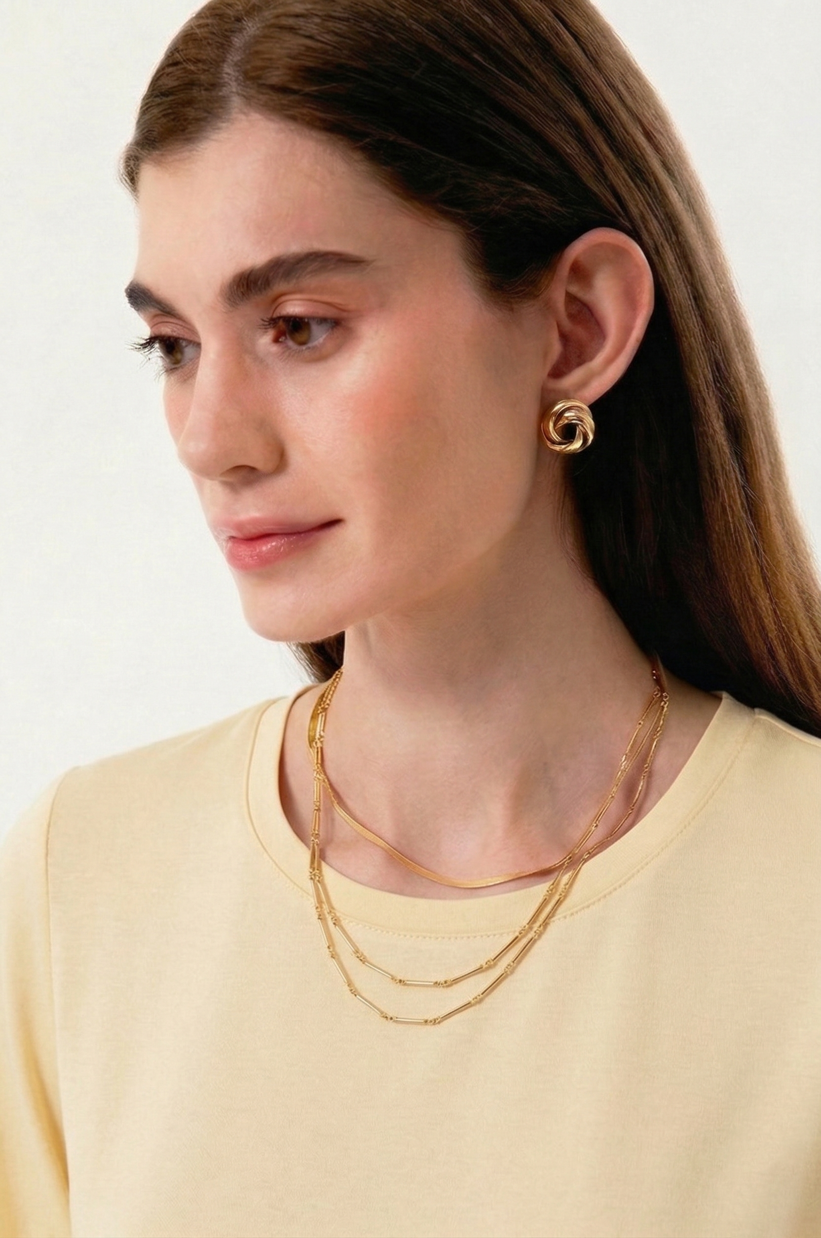 %100 Organik Pamuk Sarı Bisiklet Yaka Uzun Kollu Bluz