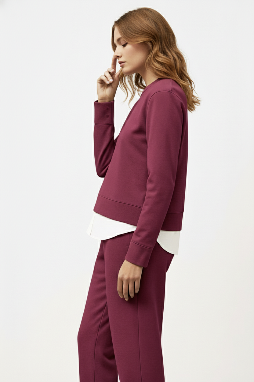 Organik Pamuklu Garnili Kadın Bordo Uzun Kollu Sweatshirt