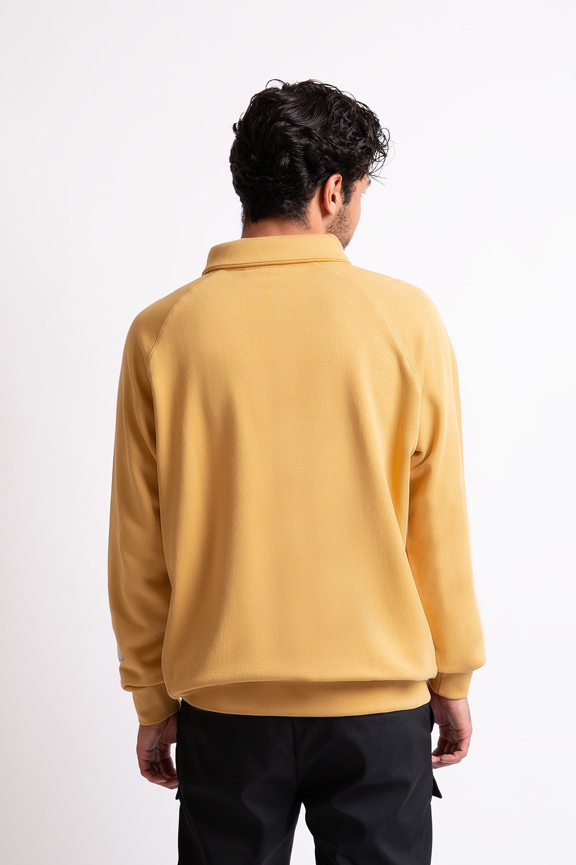 Hardal pamuklu erkek polo yaka fermuarlı sweatshirt #Renk_Hardal