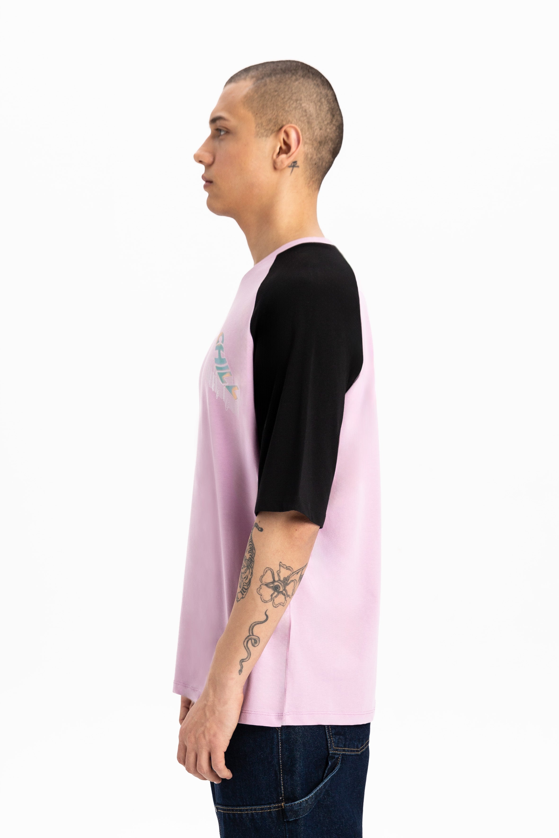 Pembe oversize baskılı pamuklu basic erkek tişört #Renk_Pembe