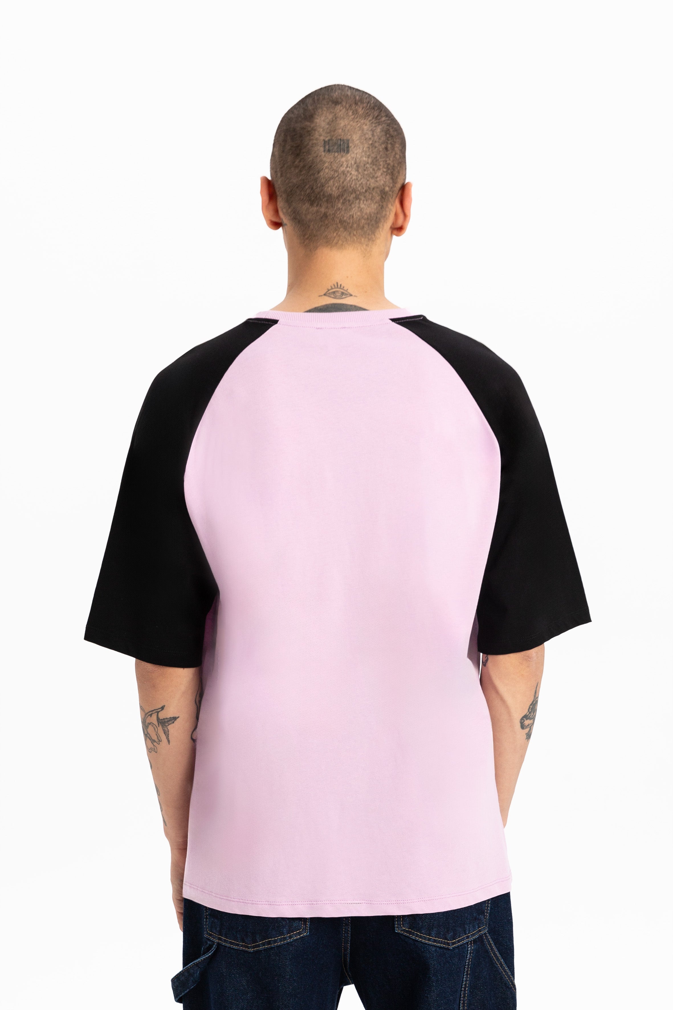 Pembe oversize baskılı pamuklu basic erkek tişört #Renk_Pembe