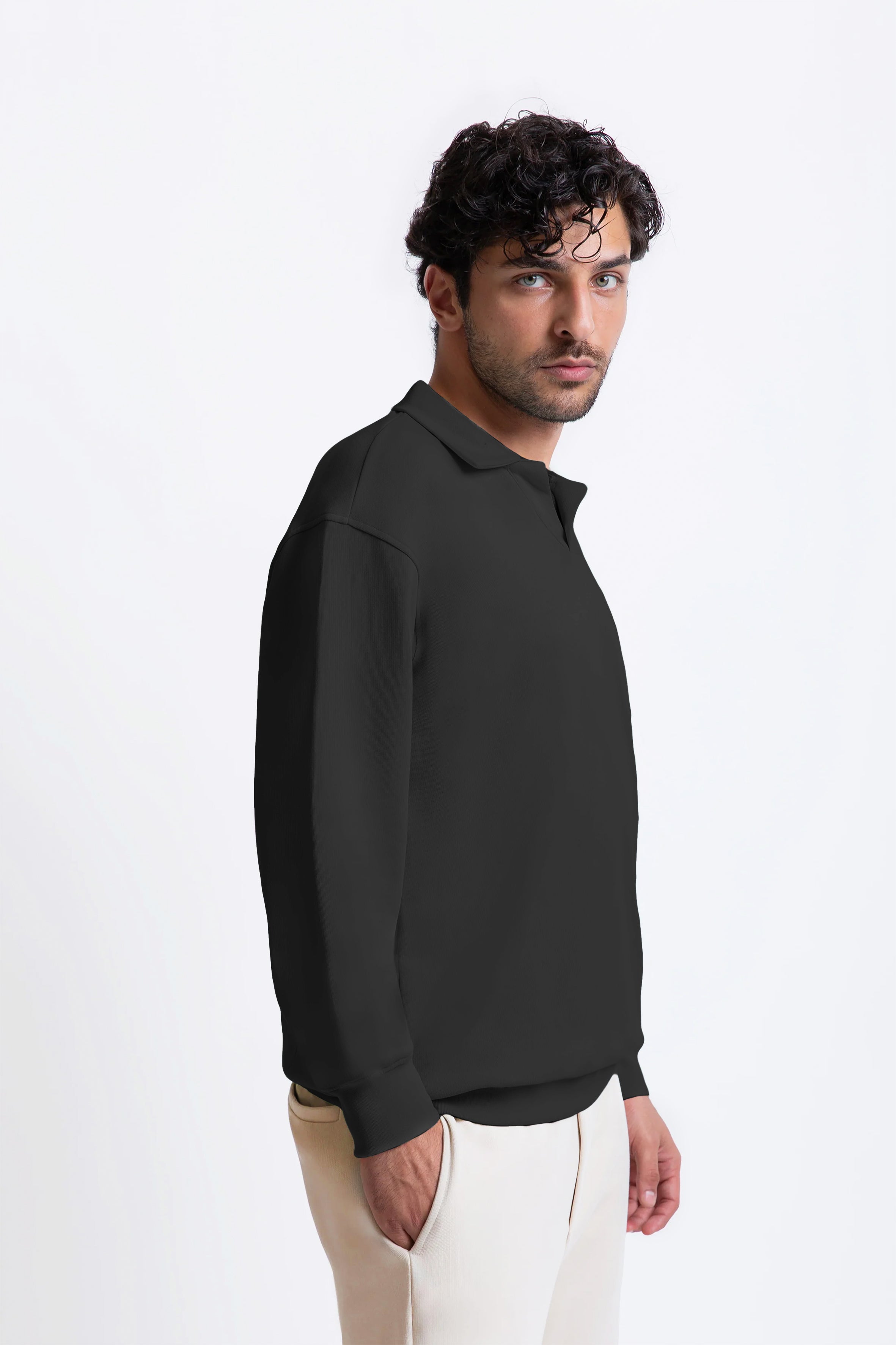 Antrasit pamuklu erkek polo yaka sweatshirt #Renk_Antrasit