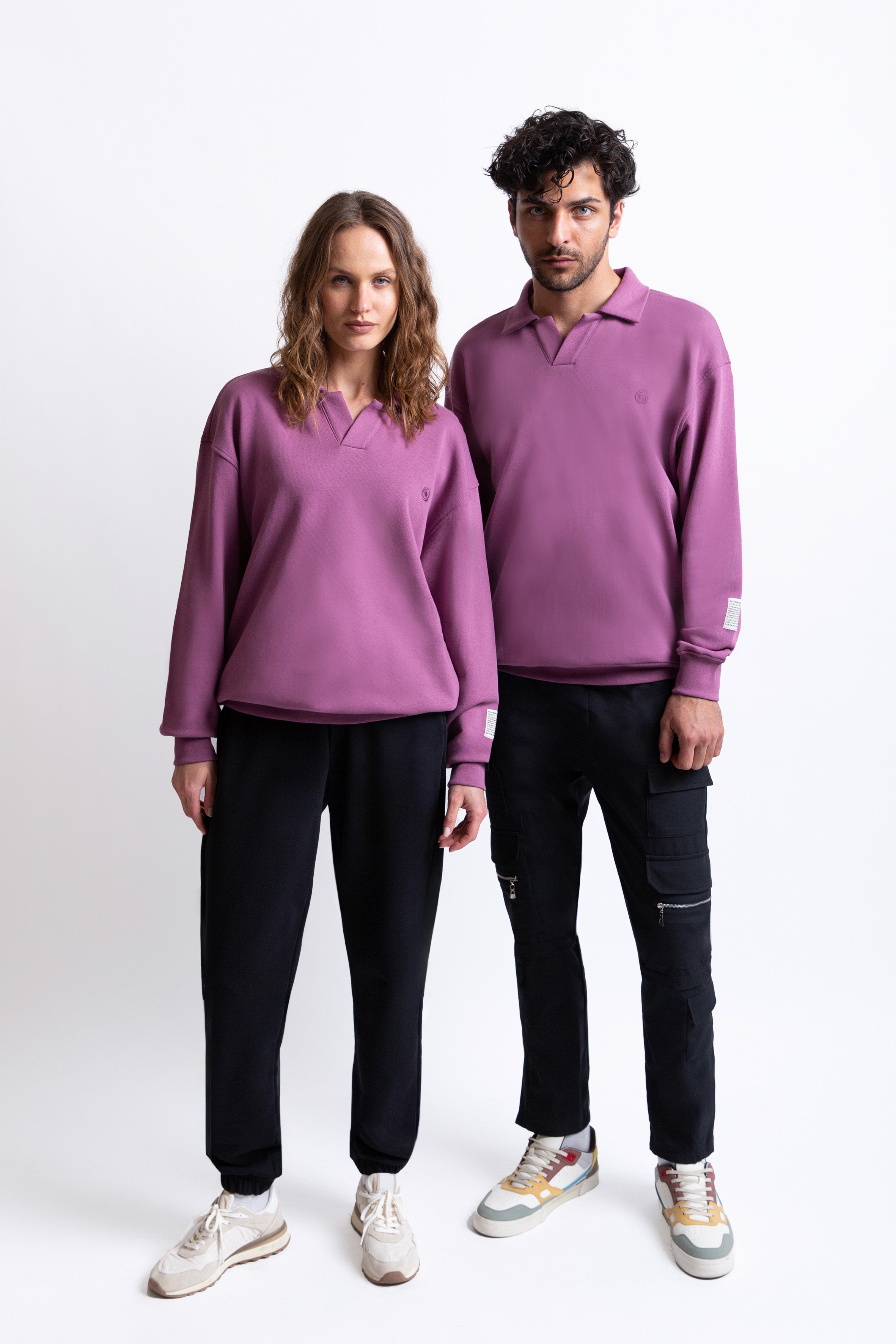 Mor pamuklu erkek polo yaka sweatshirt #Renk_Mor