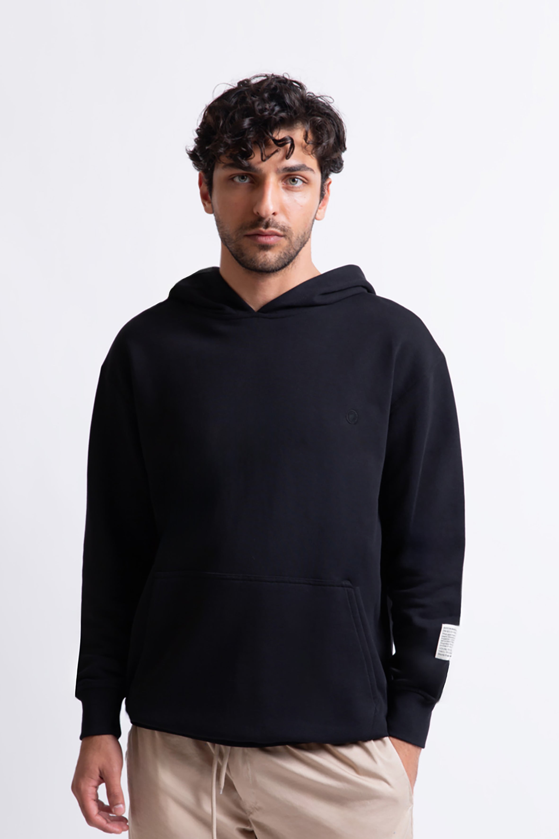 Siyah pamuklu erkek kapüşonlu hoodie #Renk_Siyah