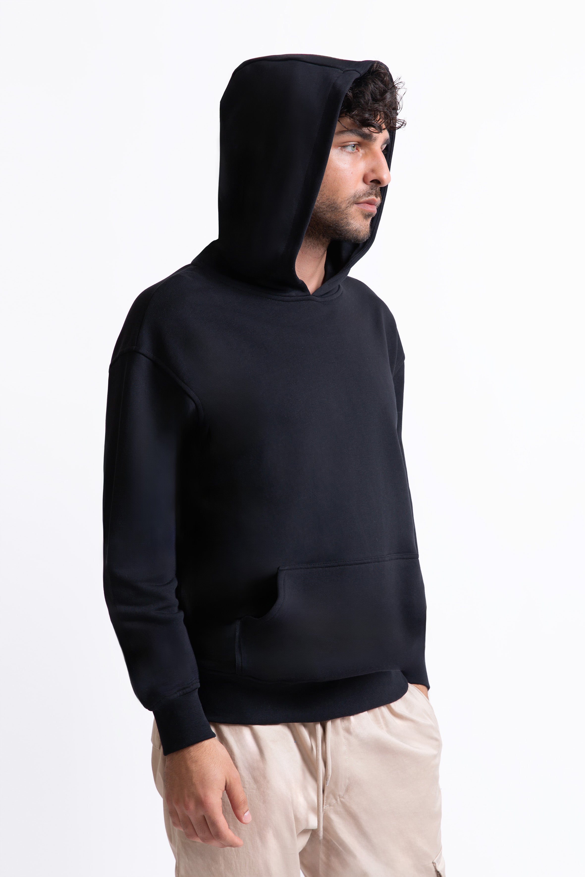 Siyah pamuklu erkek kapüşonlu hoodie #Renk_Siyah