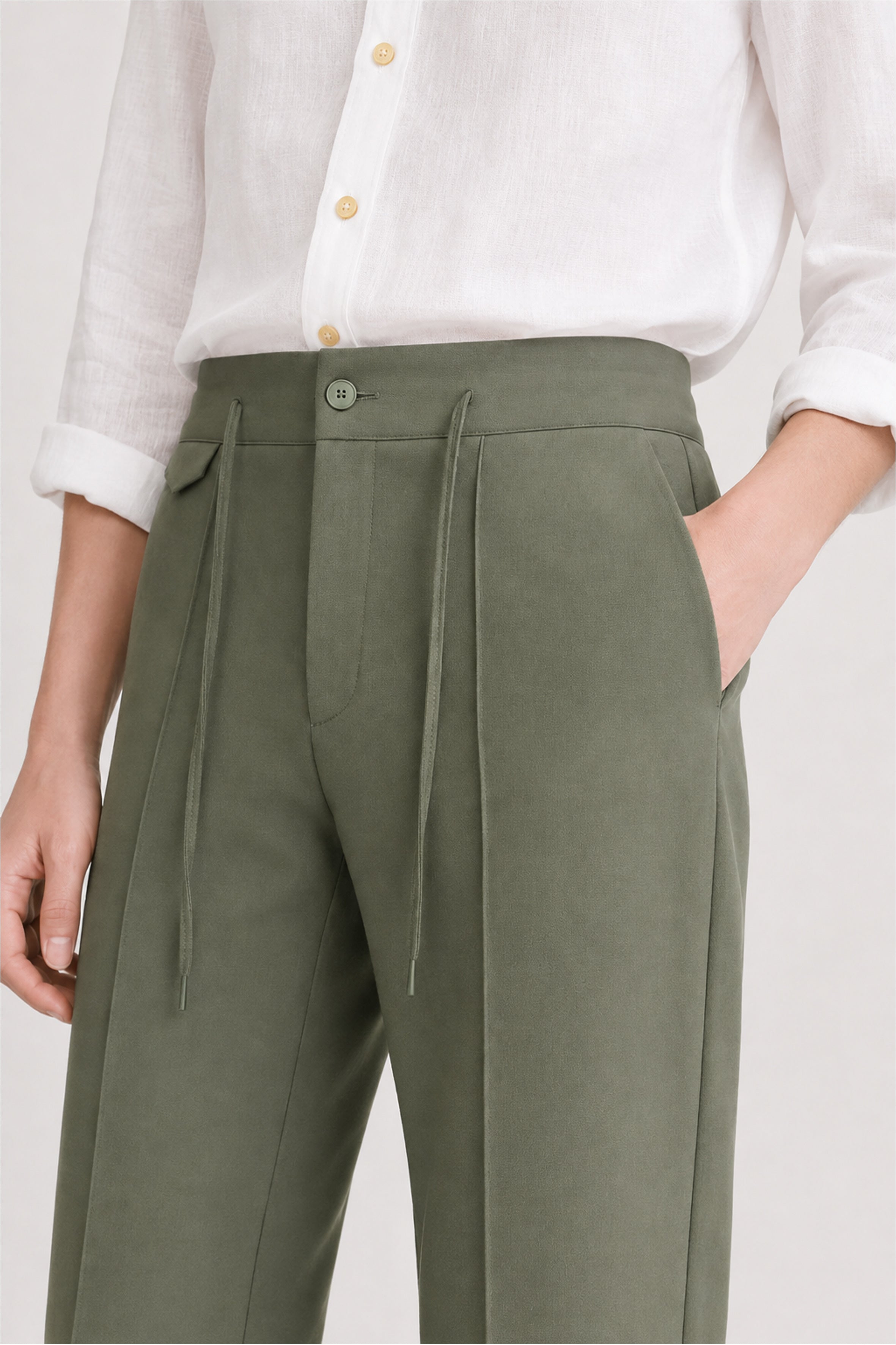 UNIQVIBE haki kadın sweatpant bel, bağcık, düğme ve cep detayı