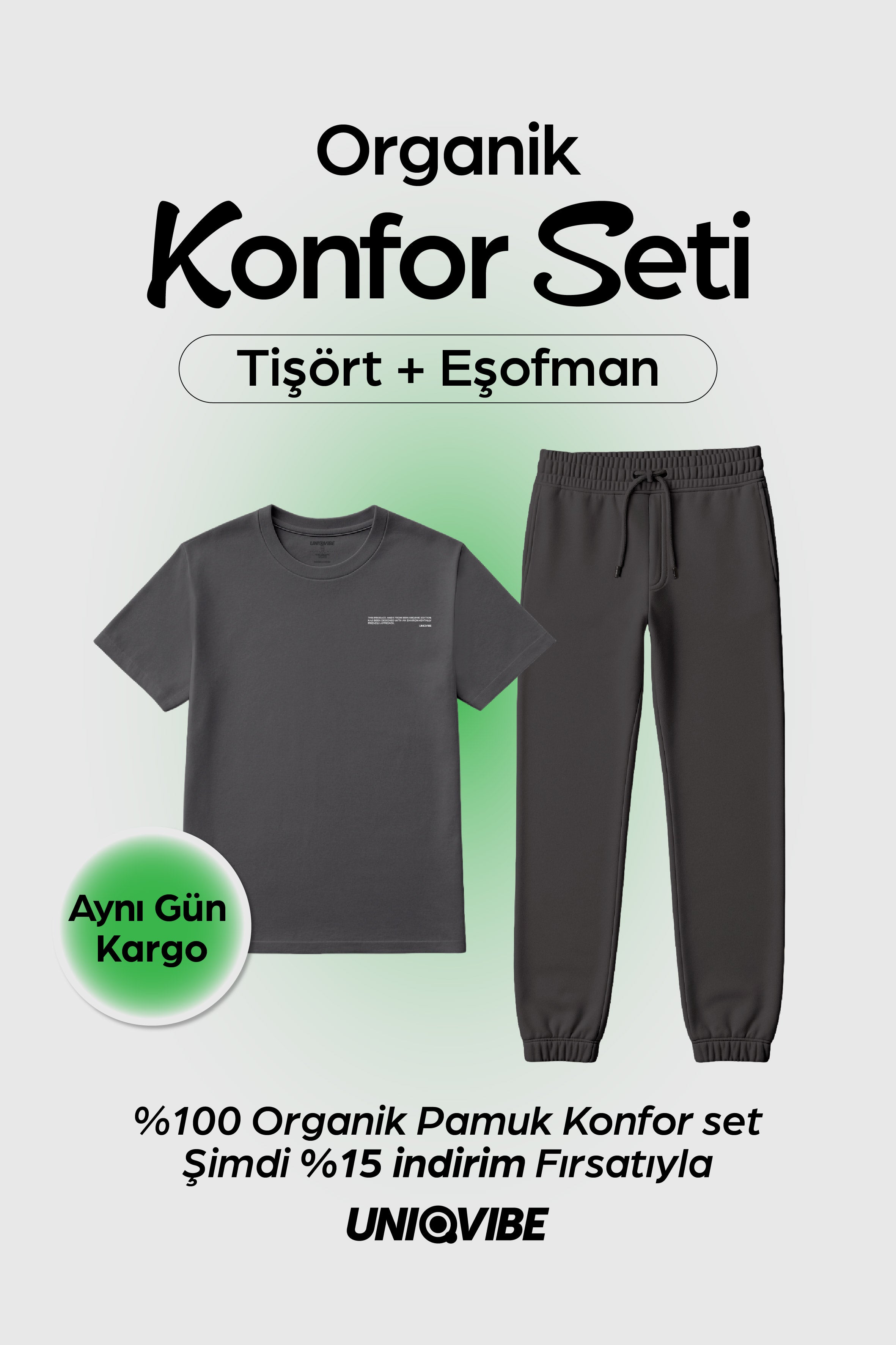 2 Parçalı Antrasit Baskılı Tişört ve Jogger Set