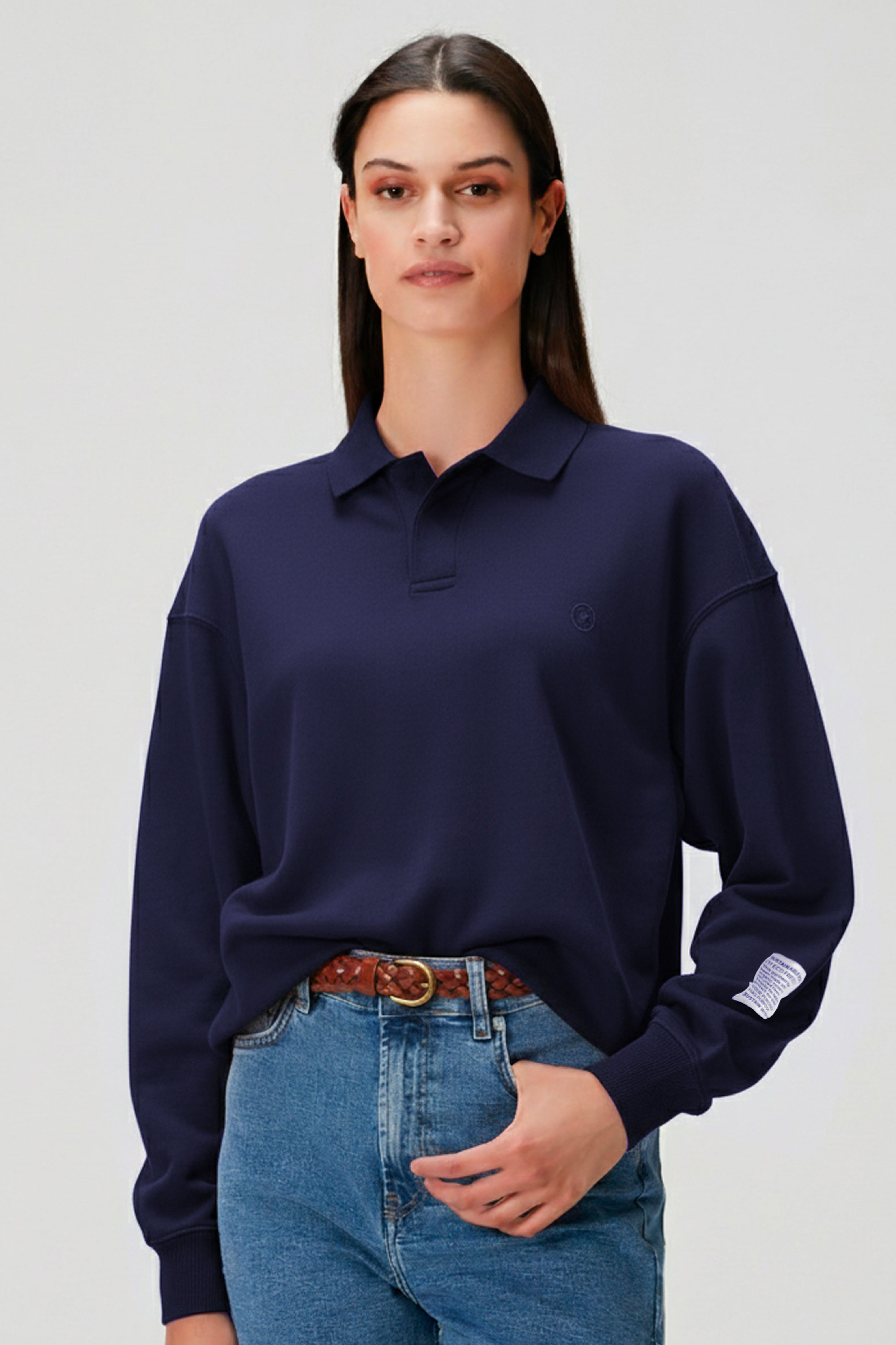 Lacivert pamuklu kadın polo yaka sweatshirt #Renk_Lacivert