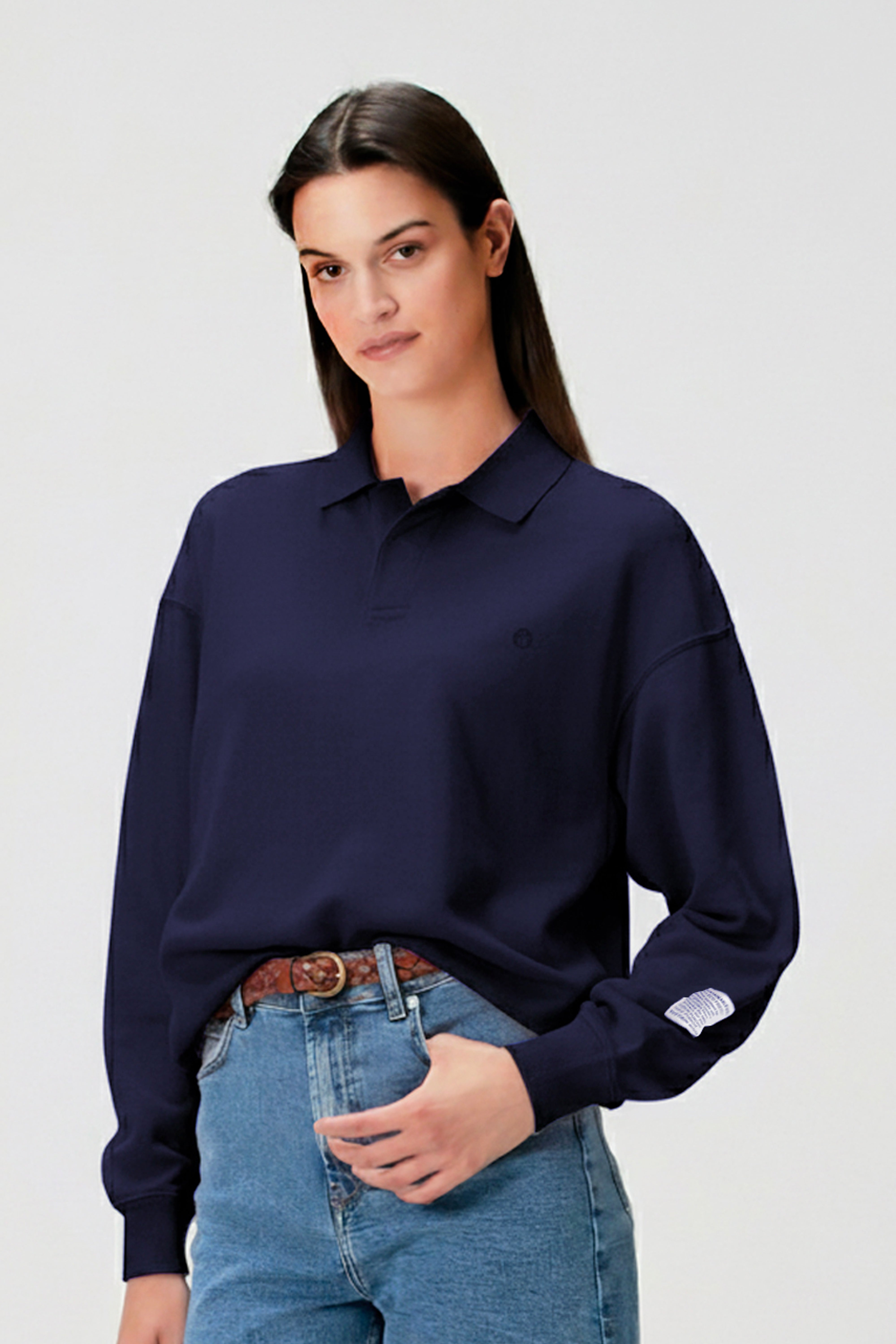 Lacivert pamuklu kadın polo yaka sweatshirt #Renk_Lacivert